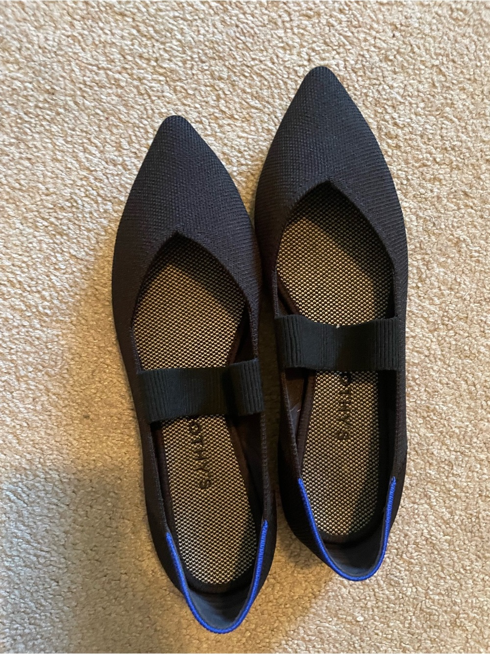 Black The Point Robthys Knit Ballet Flats with Elastic Strap